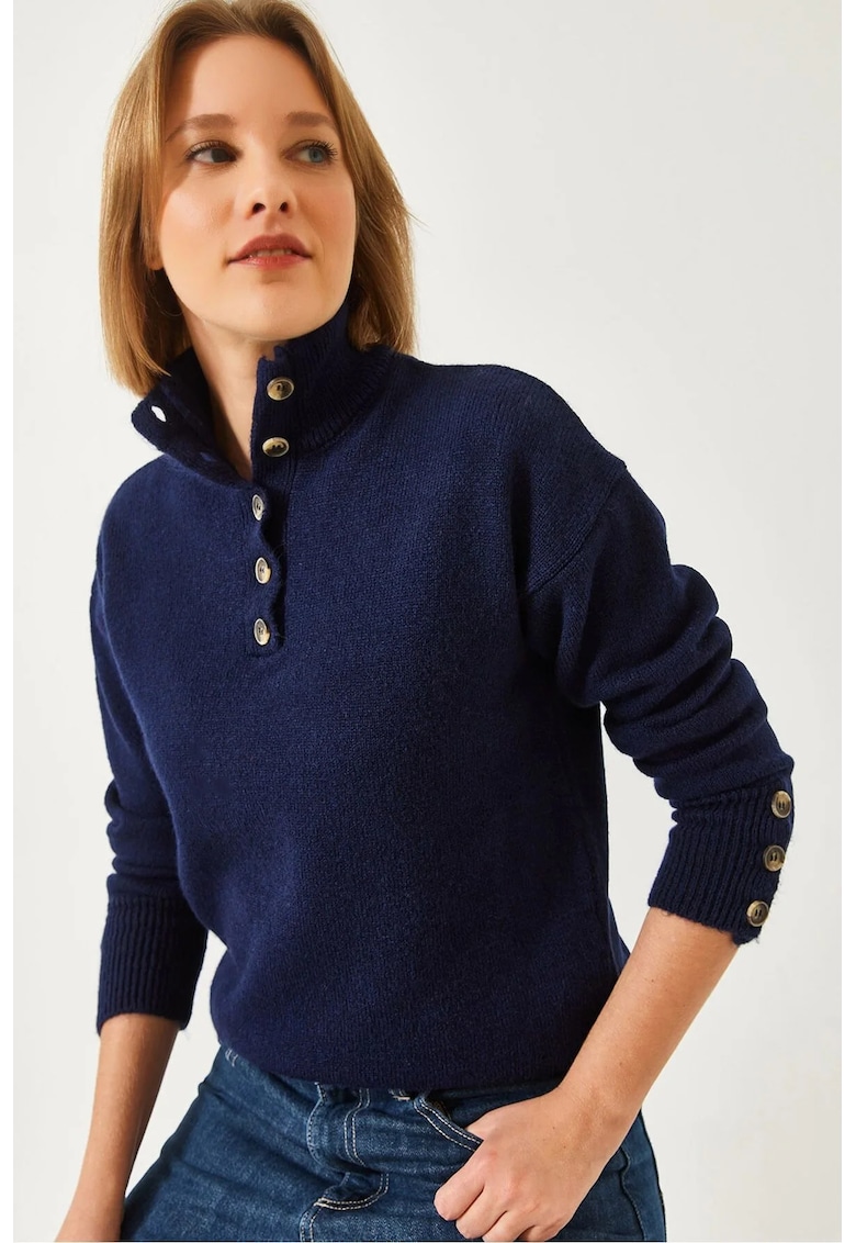 Pulover dama -  scurt - croiala lejera - bleumarin - tricot -