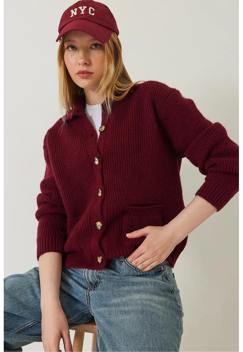 Cardigan -  tricotat texturat cu guler sal - maneca lunga - acril - poliester -