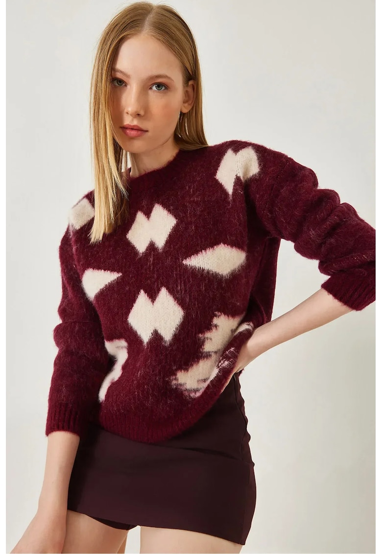 Pulover dama -  cu guler rotund - model abstract - tricot -