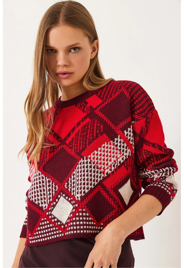 Pulover dama - scurt cu guler rotund - dungi - multicolor - tricot - Pulover dama - scurt cu guler rotund - dungi - multicolor - tricot -