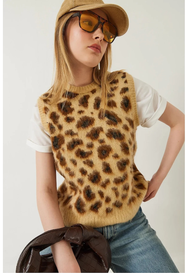 Vesta tricotata -  imprimeu leopard - croiala lejera - tricot -