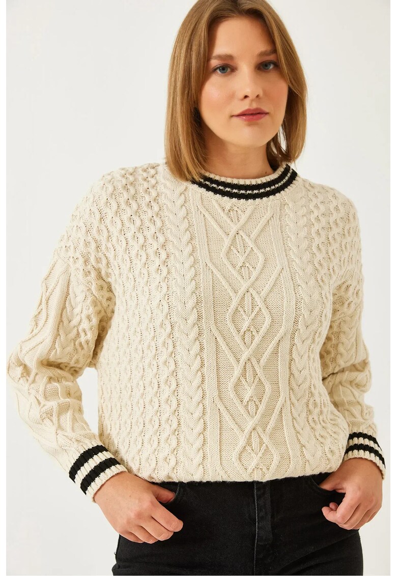 Pulover tricotat - model Dobby - detalii nervurate - acril -