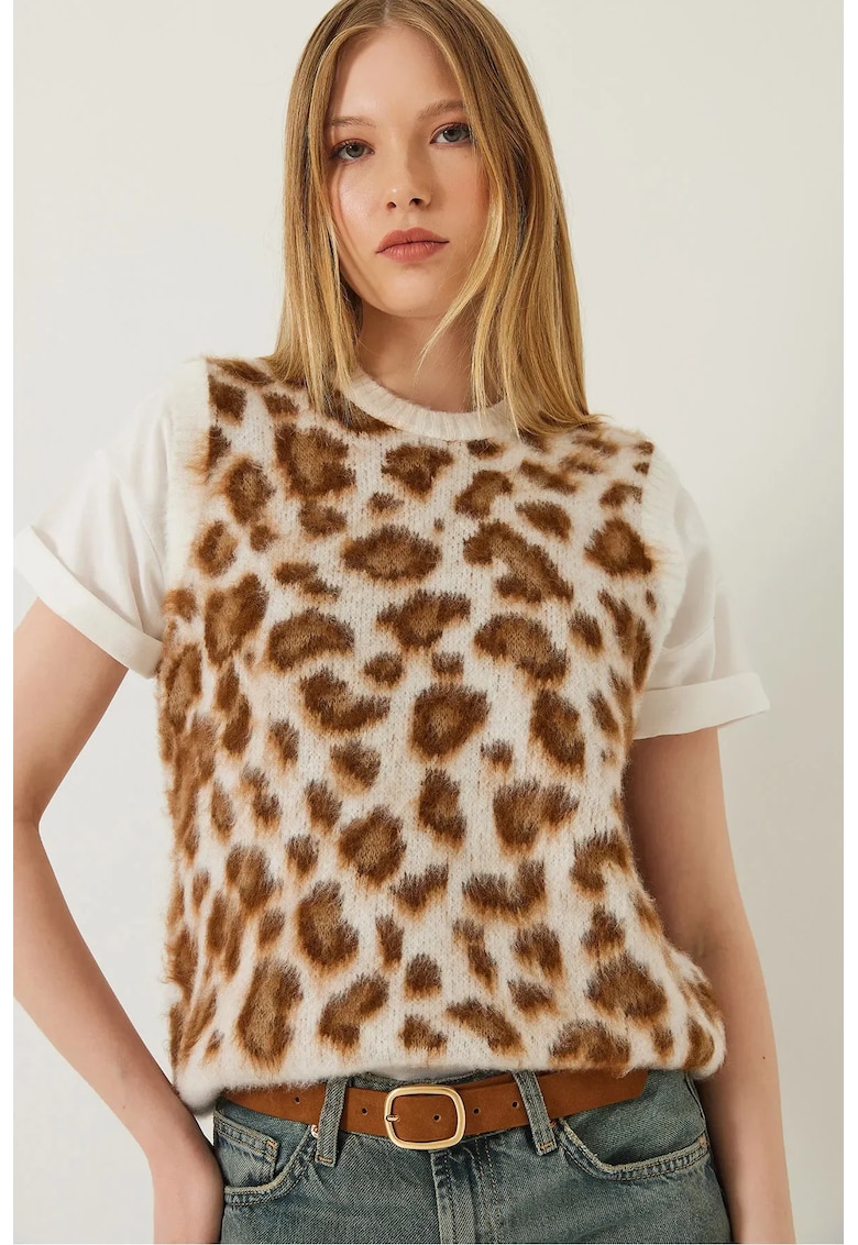 Vesta tricotata -  imprimeu leopard - croiala lejera - tricot -