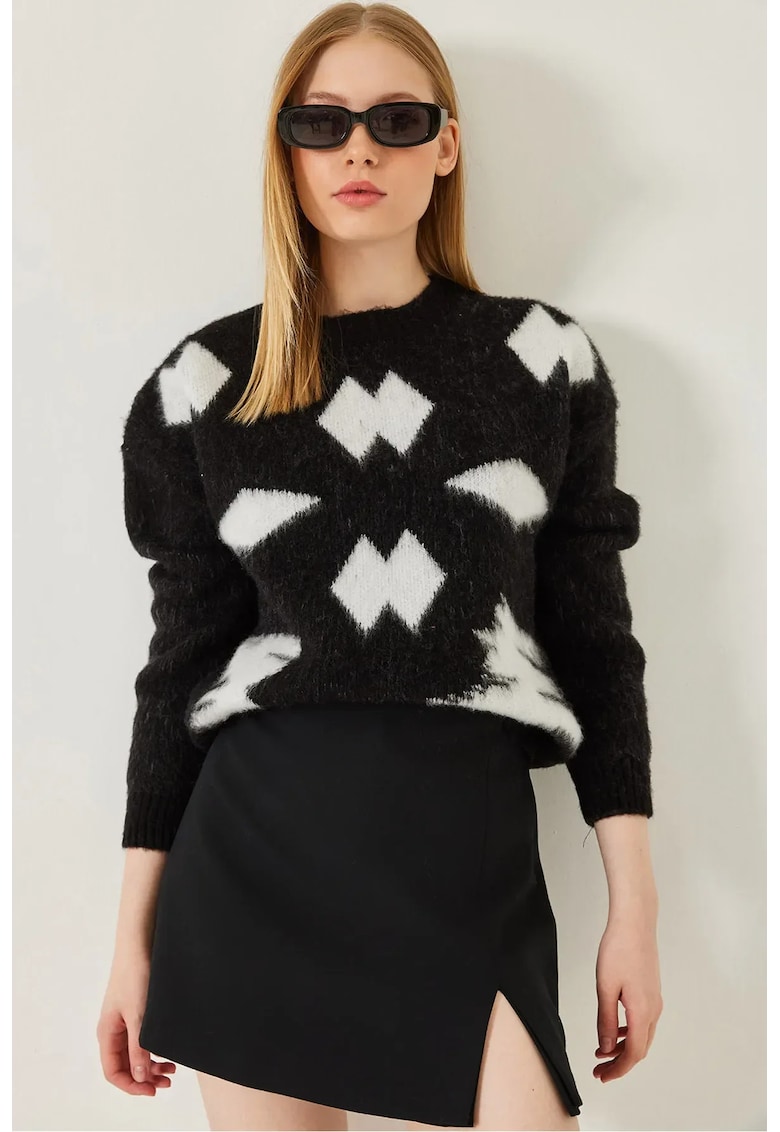 Pulover dama -  cu guler rotund - model abstract - tricot -