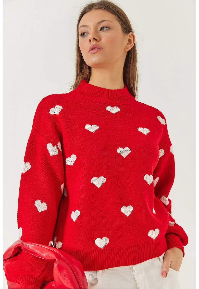 Pulover dama -  cu guler rotund - model cu inima - croiala lejera - tricot -