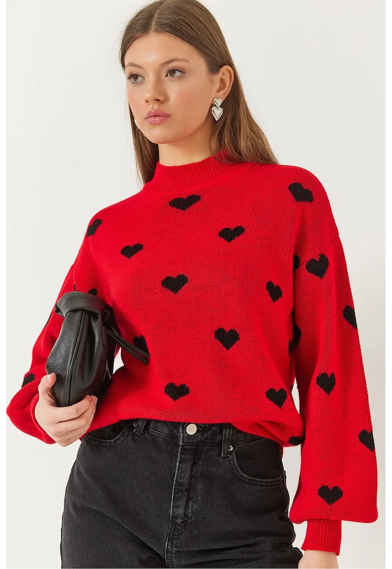 Pulover dama -  cu guler rotund - model cu inima - croiala lejera - tricot -