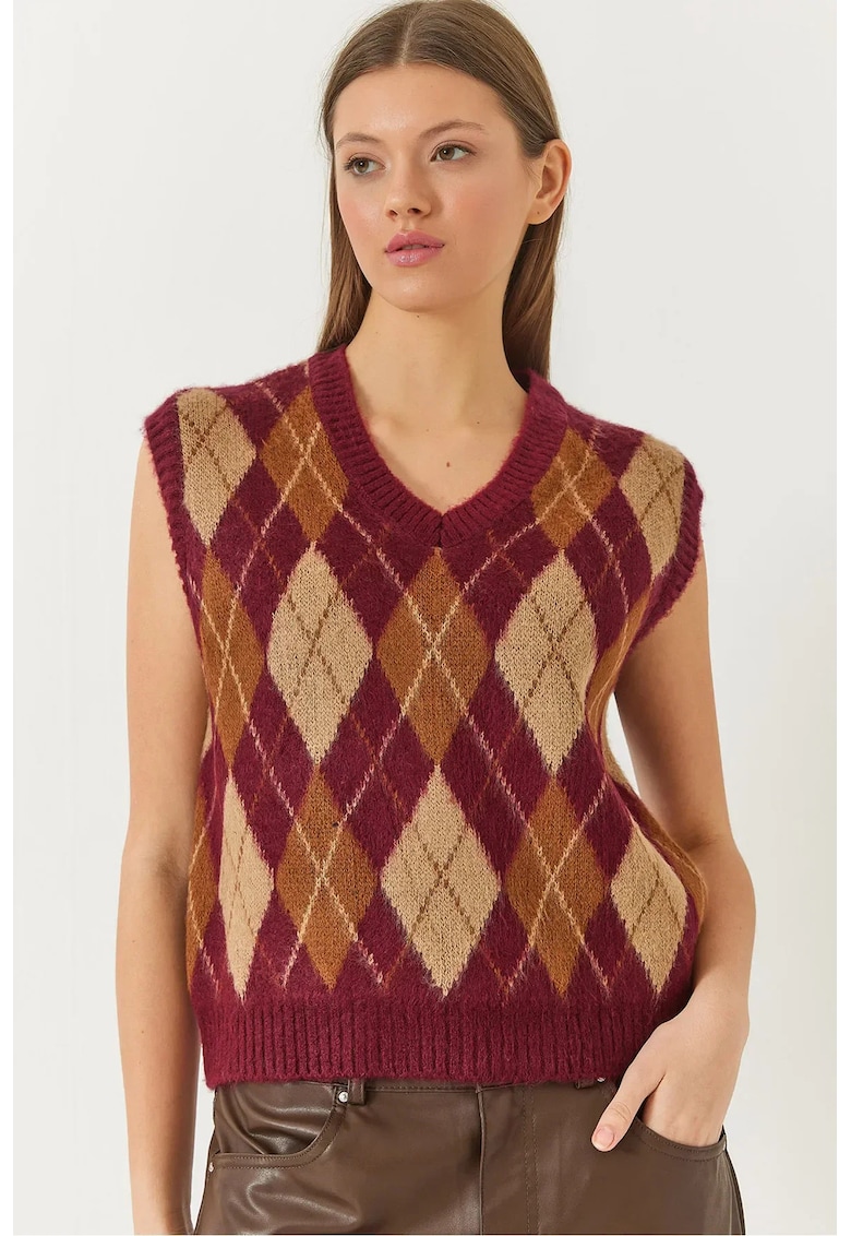 Pulover tricotat -  model baclava - multicolor - material tricot -