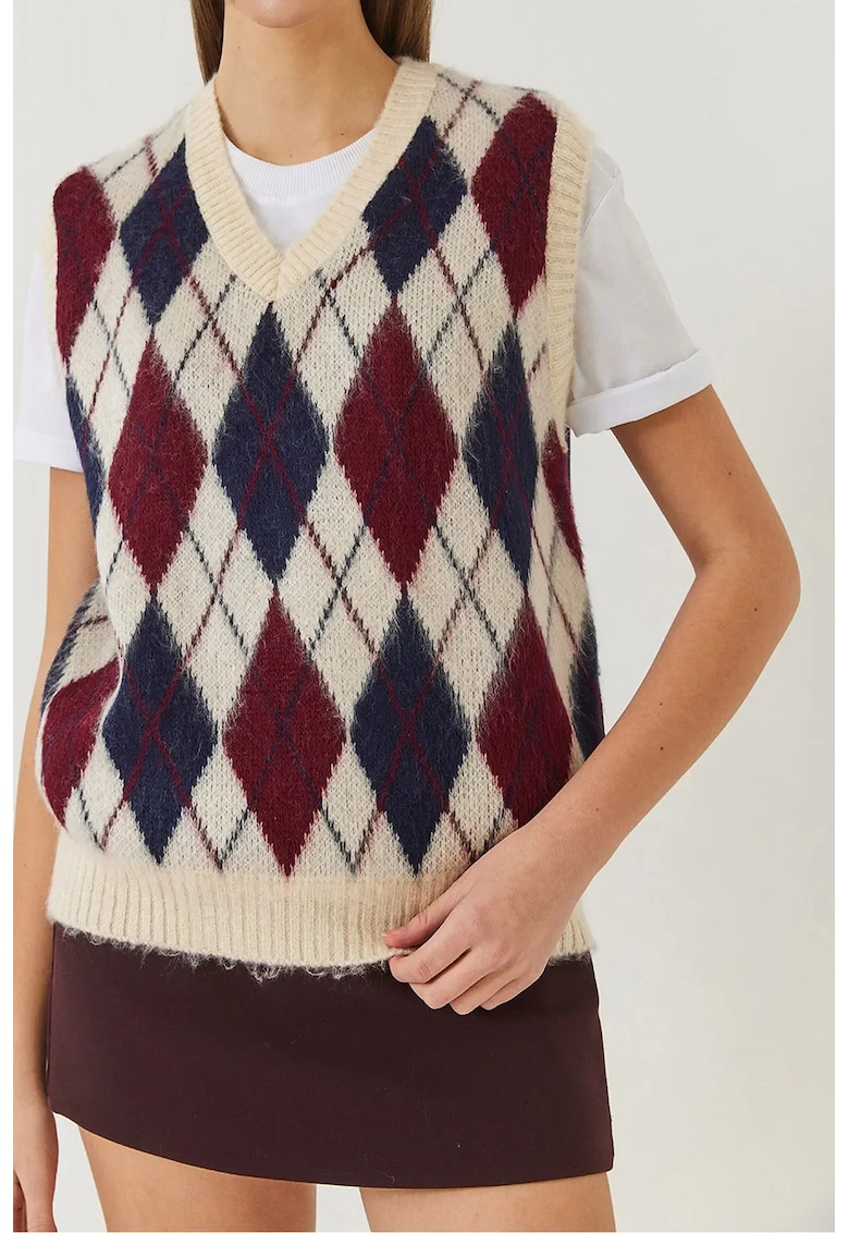 Pulover tricotat -  model Baclava - multicolor - material acrilic - poliester si elastan -