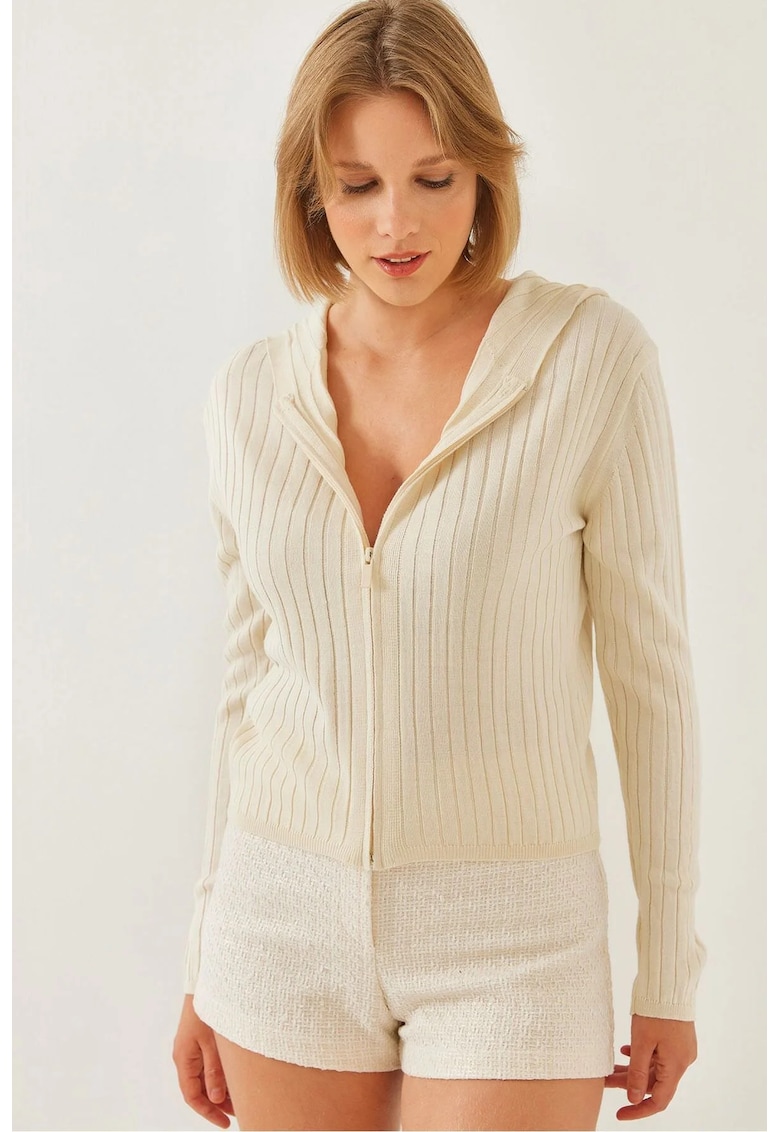Cardigan - tricotat cu gluga - fermoar - bej - tricot - Cardigan - tricotat cu gluga - fermoar - bej - tricot -