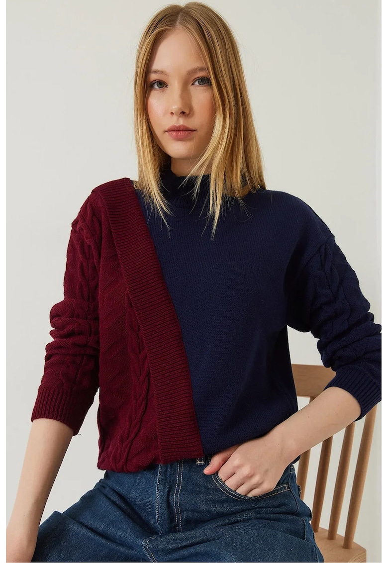 Pulover dama -  guler inalt - nervuri - tricot -