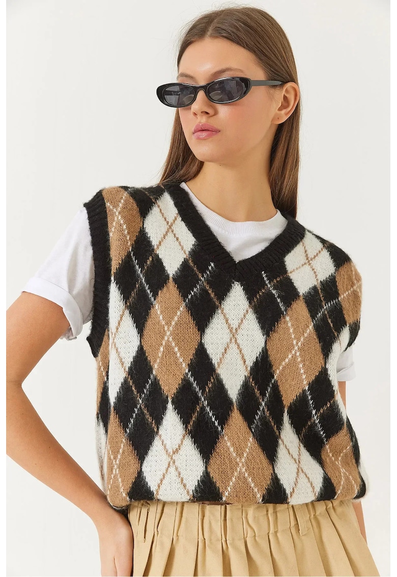 Pulover tricotat cu nervuri - multicolor - tricot acrilic si poliester - Pulover tricotat cu nervuri - multicolor - tricot acrilic si poliester -