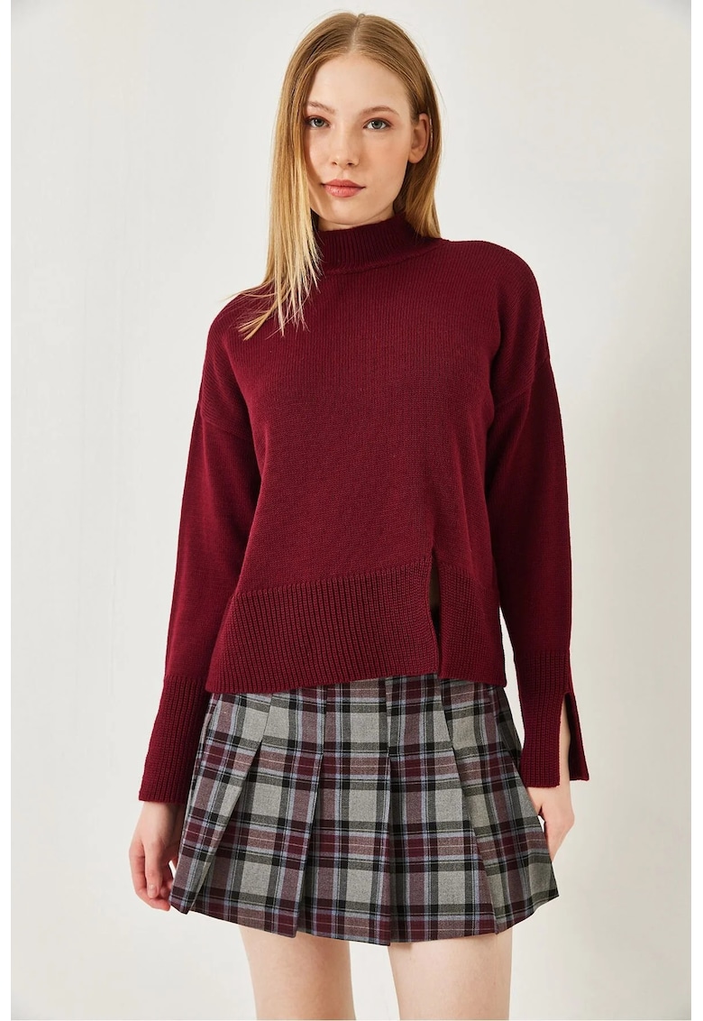 Pulover dama -  guler inalt - crapatura - visiniu - tricot -