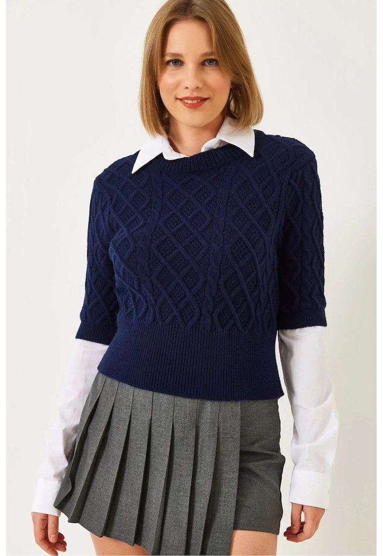 Pulover dama - crop - bleumarin - tricot -