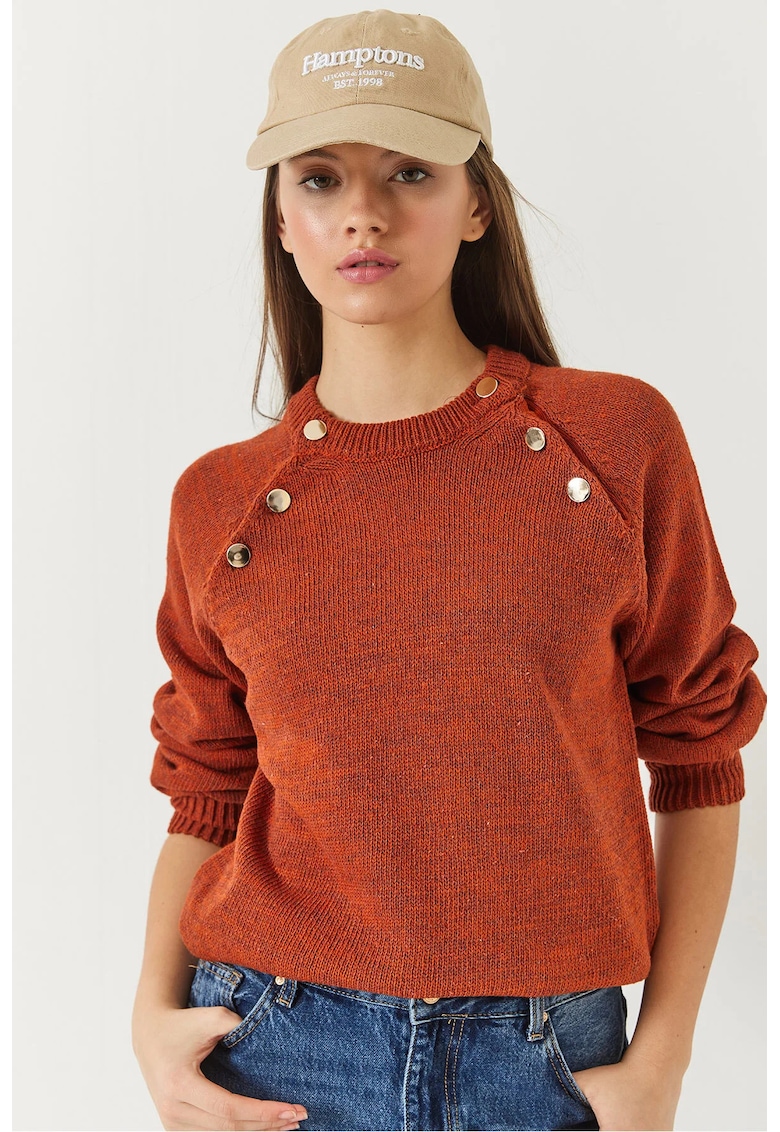 Pulover dama -  texturat - guler rotund - maro - tricot - Pulover dama -  texturat - guler rotund - maro - tricot -