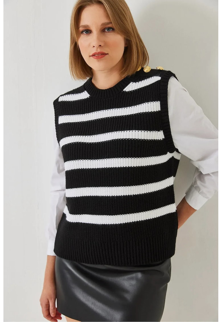 Pulover dama -  vesta tricotata cu dungi - inchidere cu nasturi - tricot -