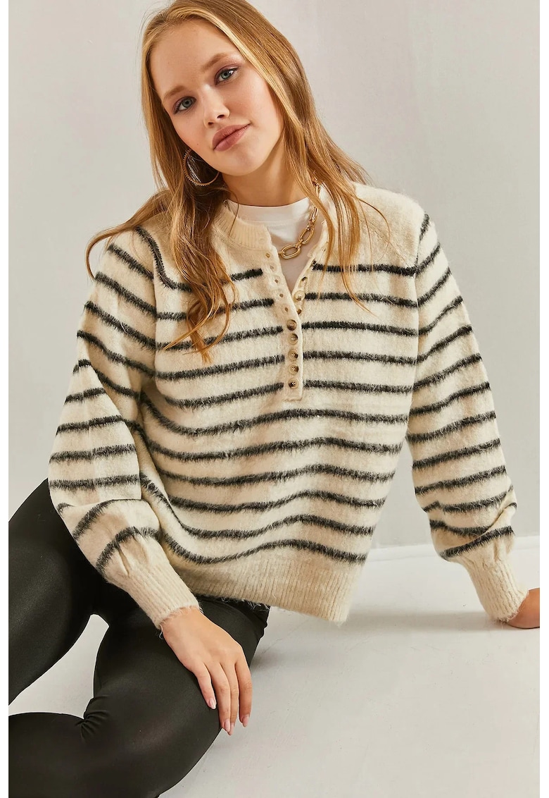 Pulover dama -  texturat tricotat - guler rotund - acril-poliester -