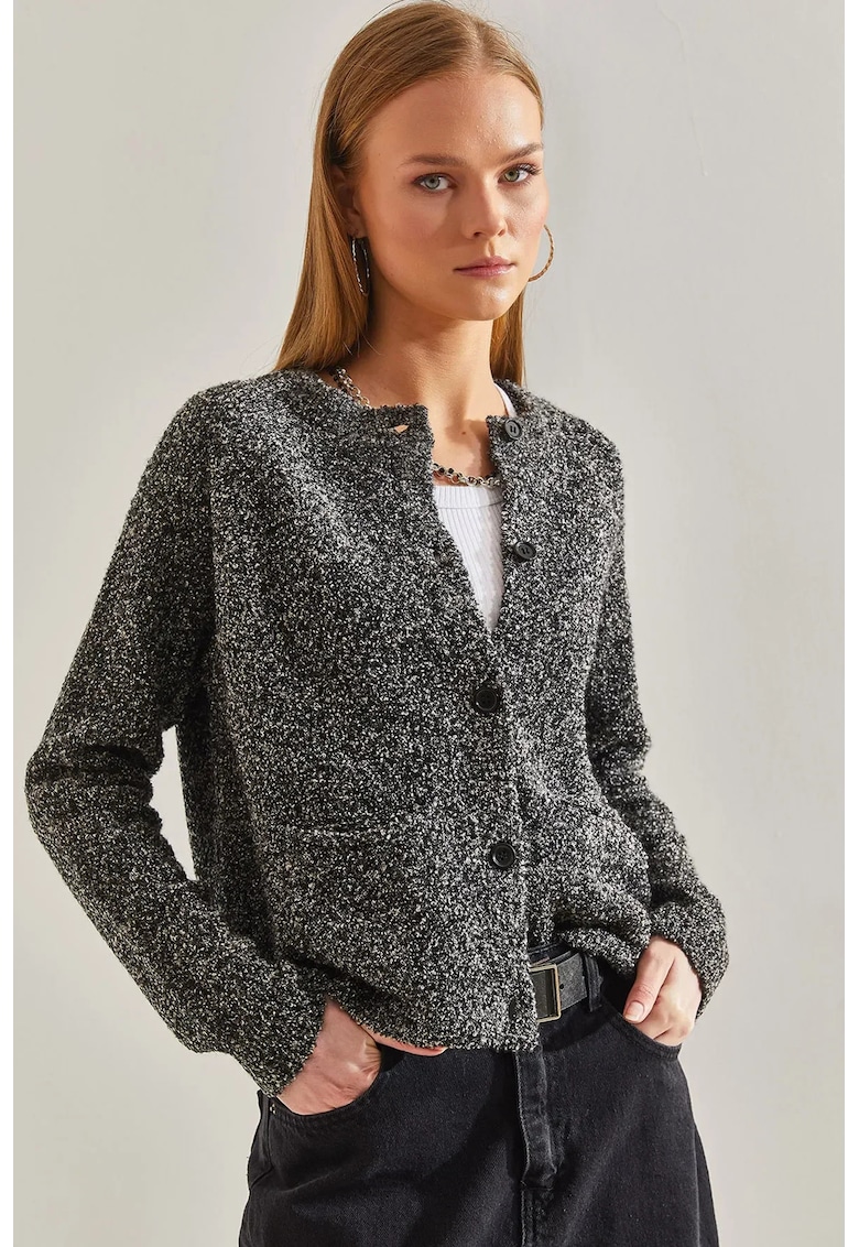 Pulover dama -  cardigan texturat - negru - tricot - Pulover dama -  cardigan texturat - negru - tricot -