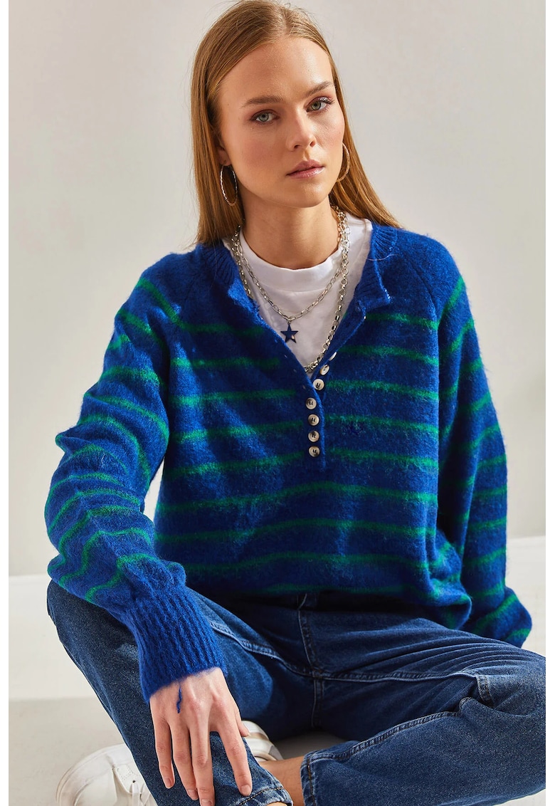 Pulover dama -  texturat tricotat - guler rotund - acrilic si poliester -