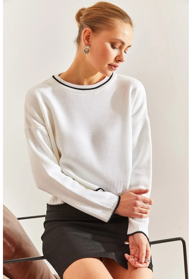 Pulover dama -  Relaxed Fit Ribbed Crop - guler rotund - tricot -