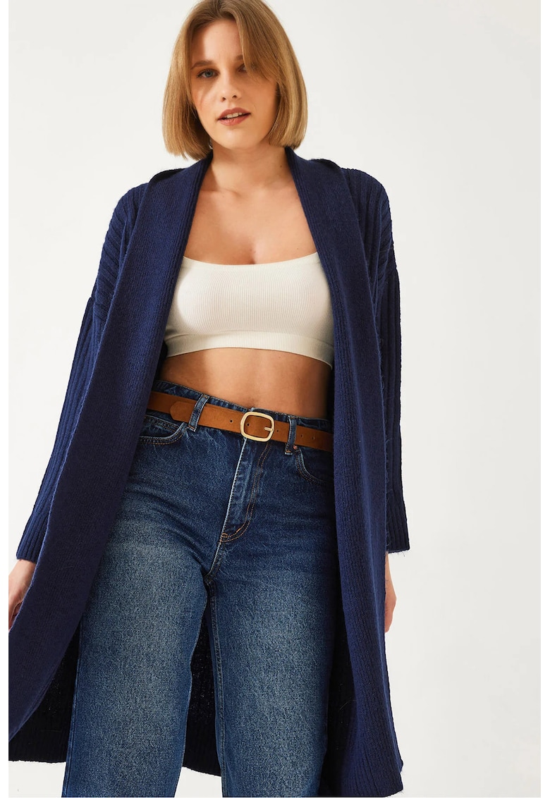 Pulover dama -  cardigan cu guler sal - texturat - bleumarin - tricot - Pulover dama -  cardigan cu guler sal - texturat - bleumarin - tricot -