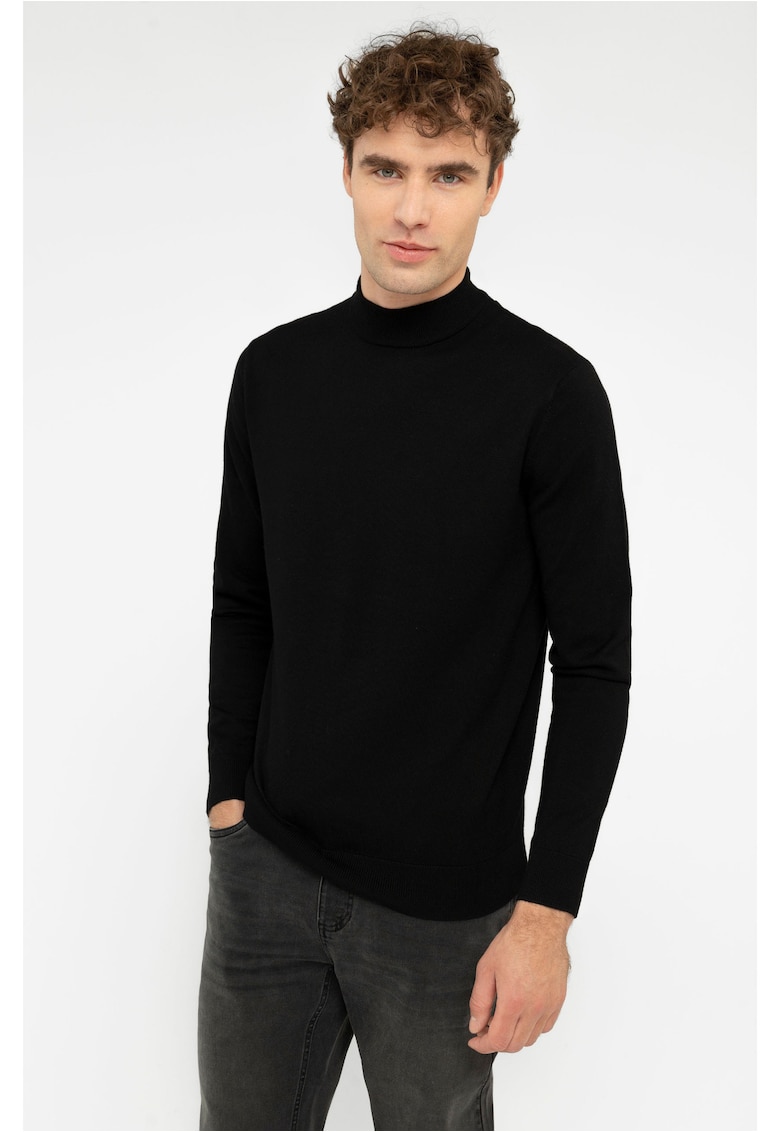 Pulover tricotat fin cu guler mediu S-Baz - Negru