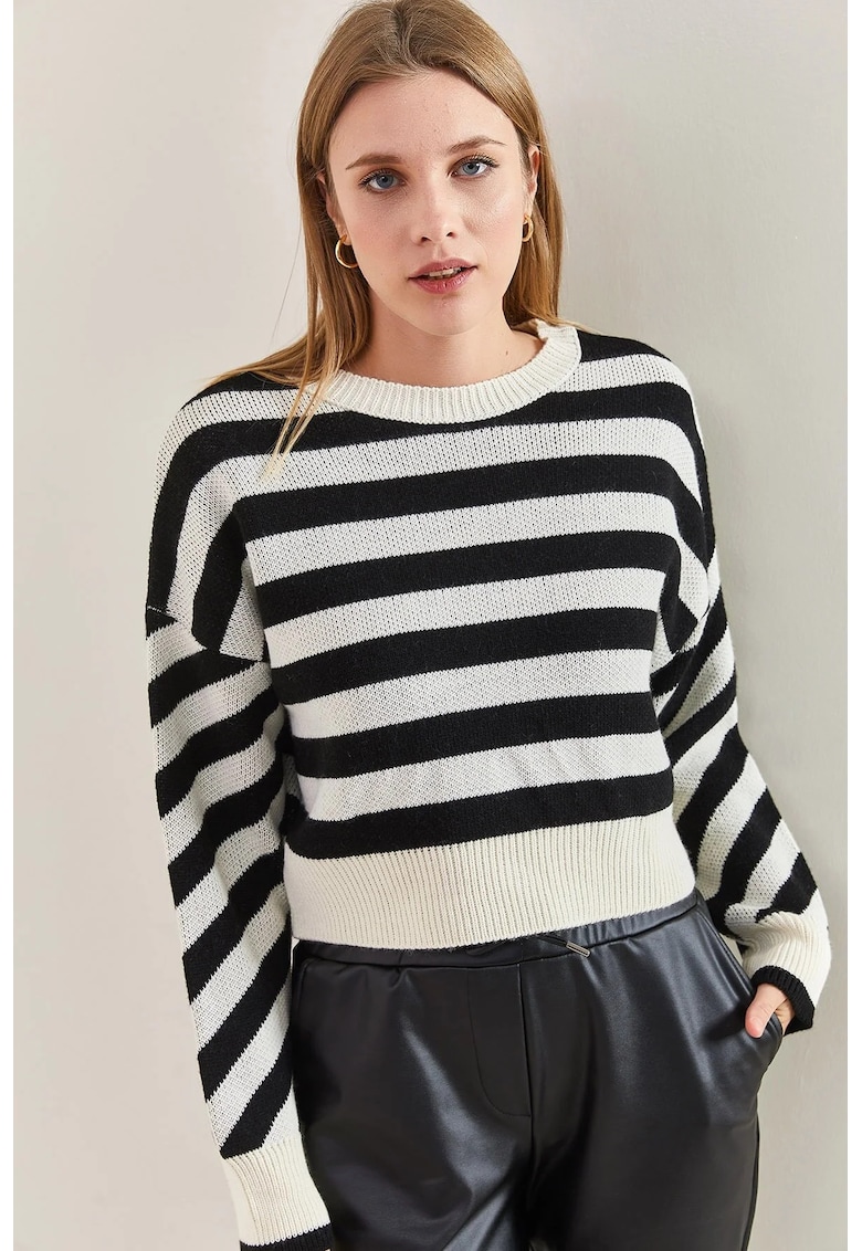 Pulover dama -  crop cu dungi supradimensionate - tricot -