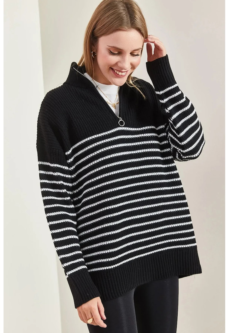 Pulover dama cu guler cu fermoar - croiala lejera - tricot -