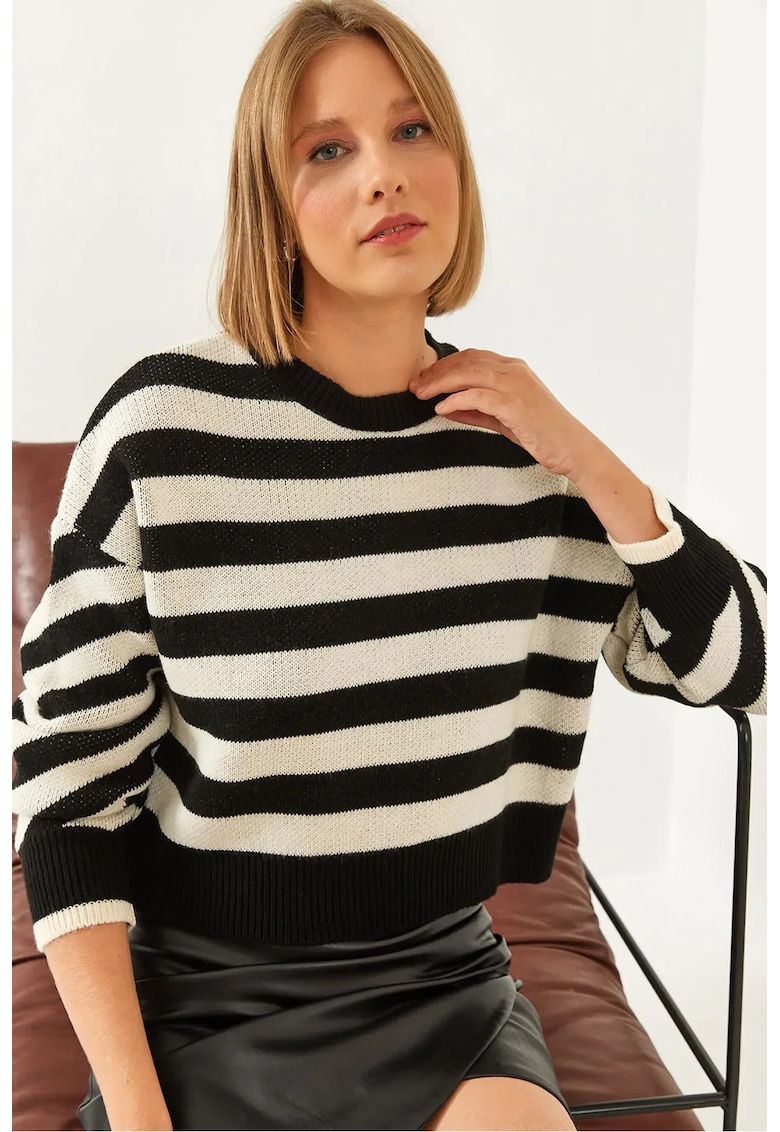 Pulover dama -  crop cu dungi supradimensionate - tricot -