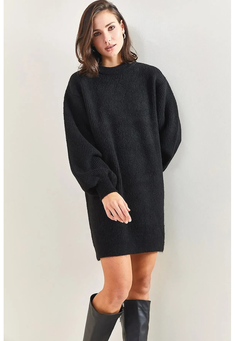 Pulover dama - bluza cu maneca lunga - guler rotund - negru - tricot -