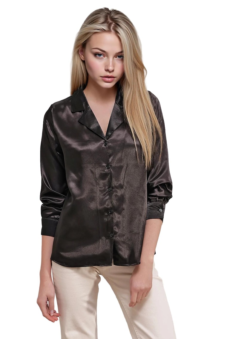 Camasa dama HiCCUP - satin - negru - maneca lunga