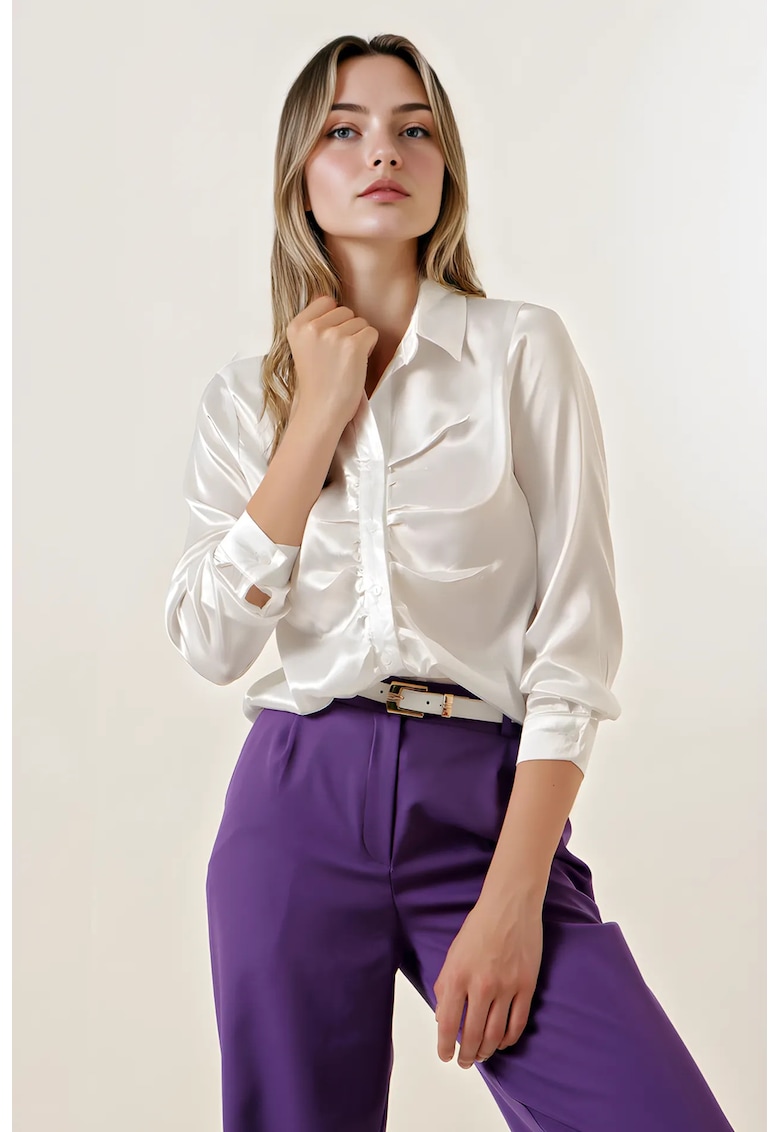 Camasa dama HiCCUP satin cu nasturi - alb - satin