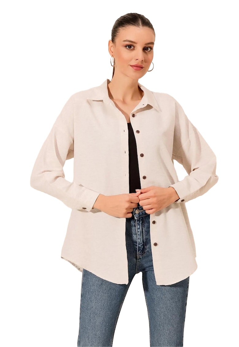 Camasa supradimensionata - maneca lunga - crem - bumbac