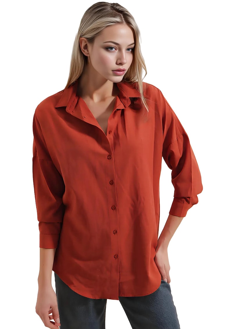 Camasa supradimensionata - HiCCUP - portocalie - bumbac maneca lunga