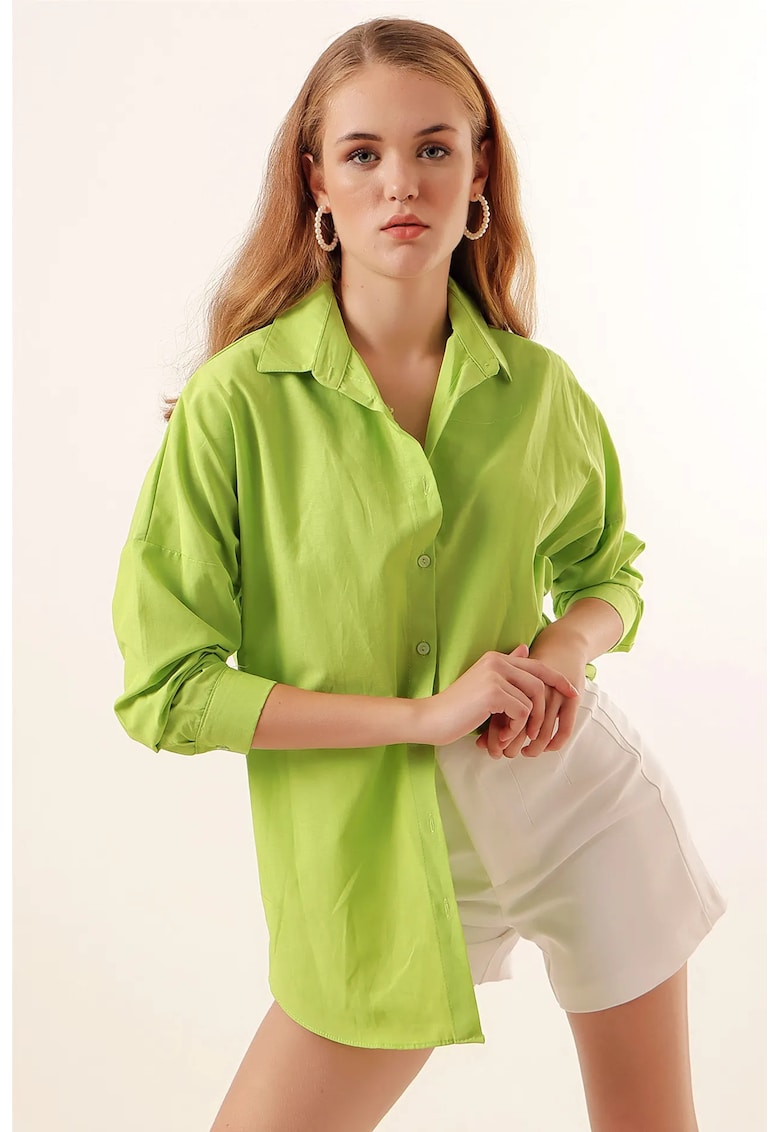 Camasa supradimensionata - HiCCUP - maneca lunga - Verde lime