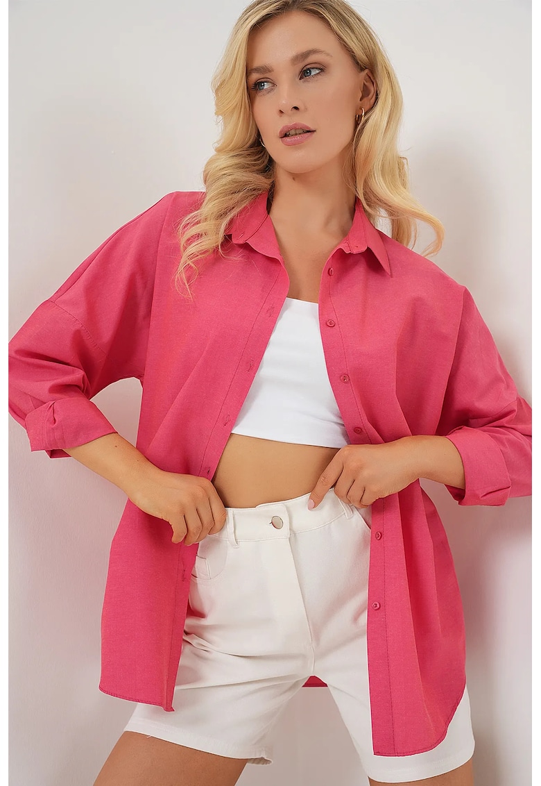 Camasa HiCCUP supradimensionata - roz - bumbac - maneca lunga