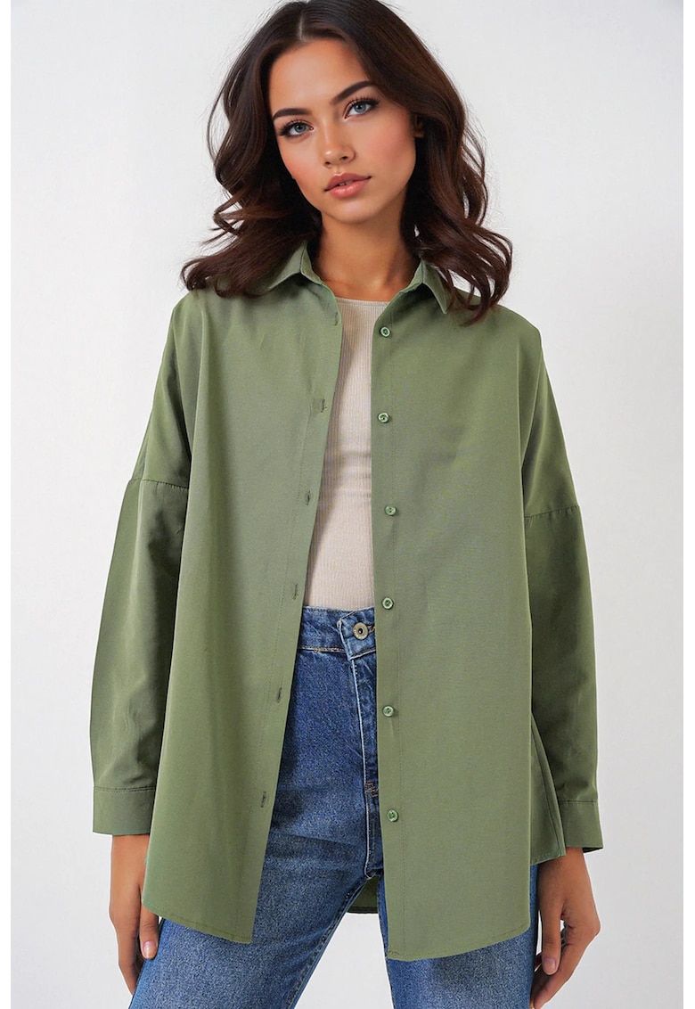 Camasa dama - HiCCUP - supradimensionata - maneca lunga - verde - bumbac/poliester