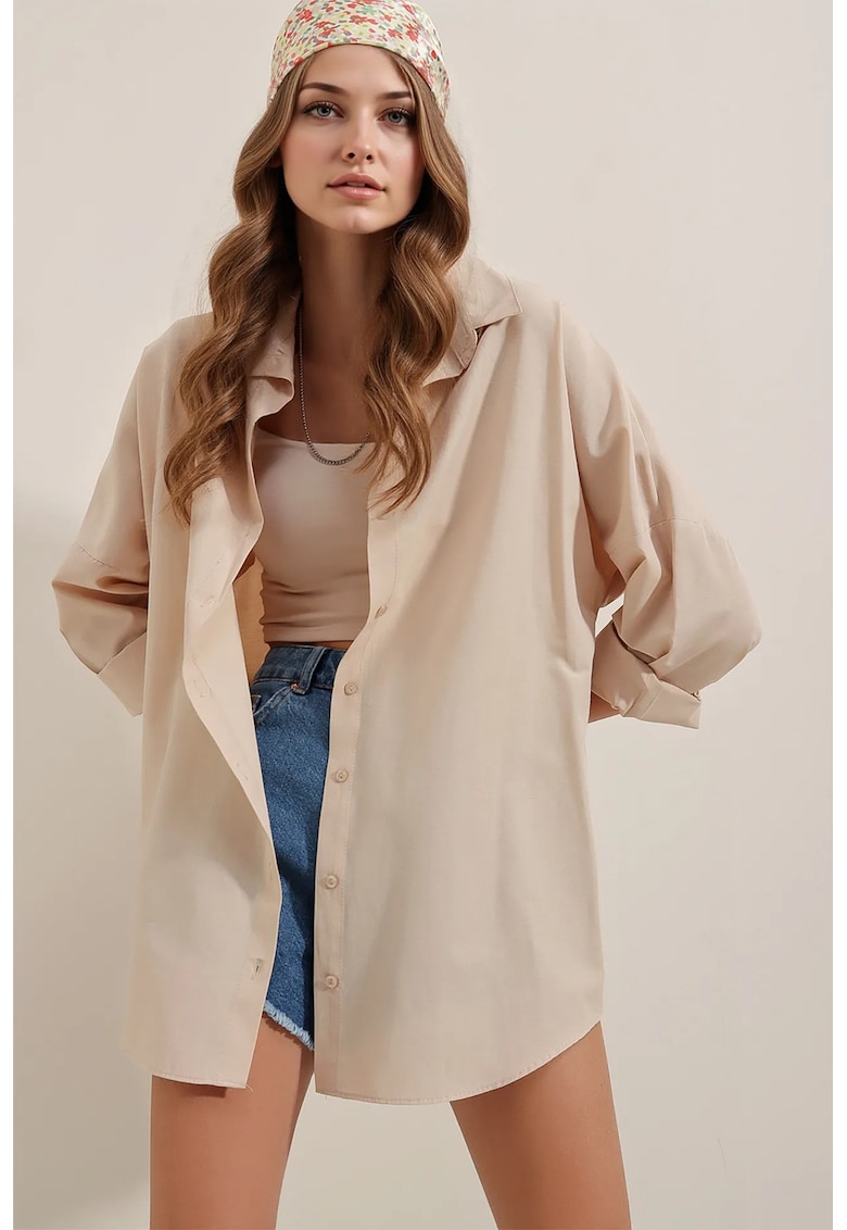 Camasa dama - HiCCUP - camasa supradimensionata - maneca lunga - crem - bumbac