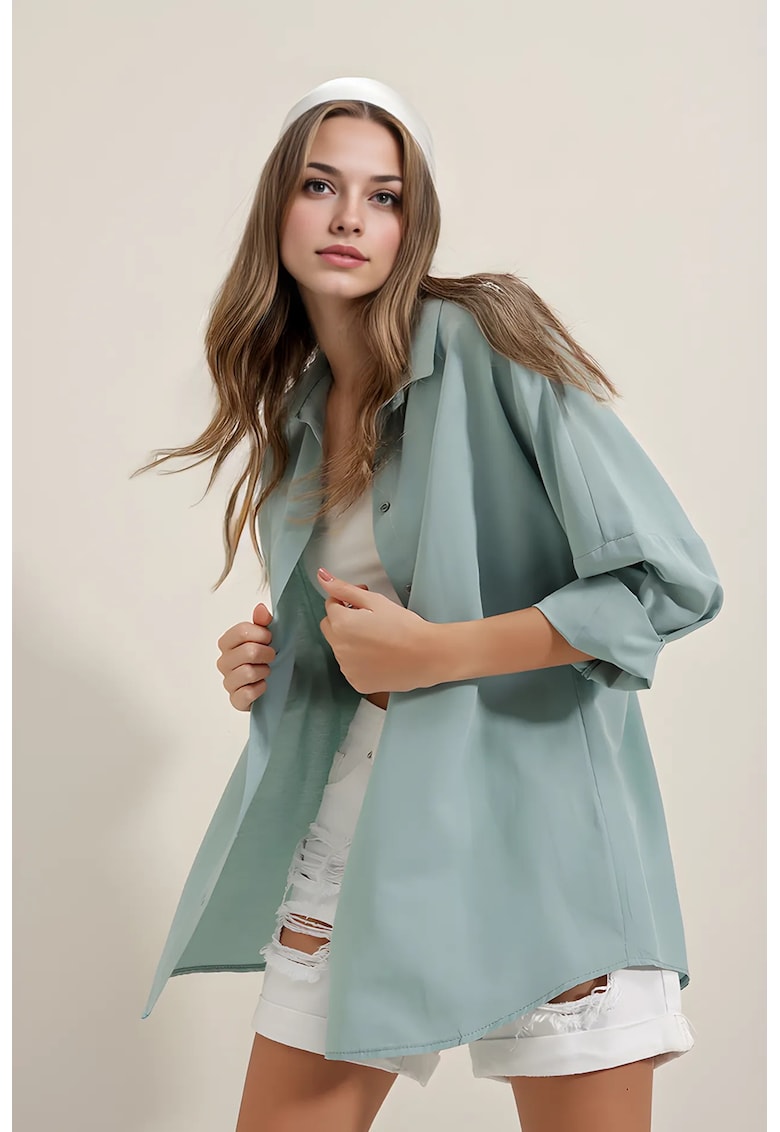 HiCCUP - camasa supradimensionata - maneca lunga - verde bumbac