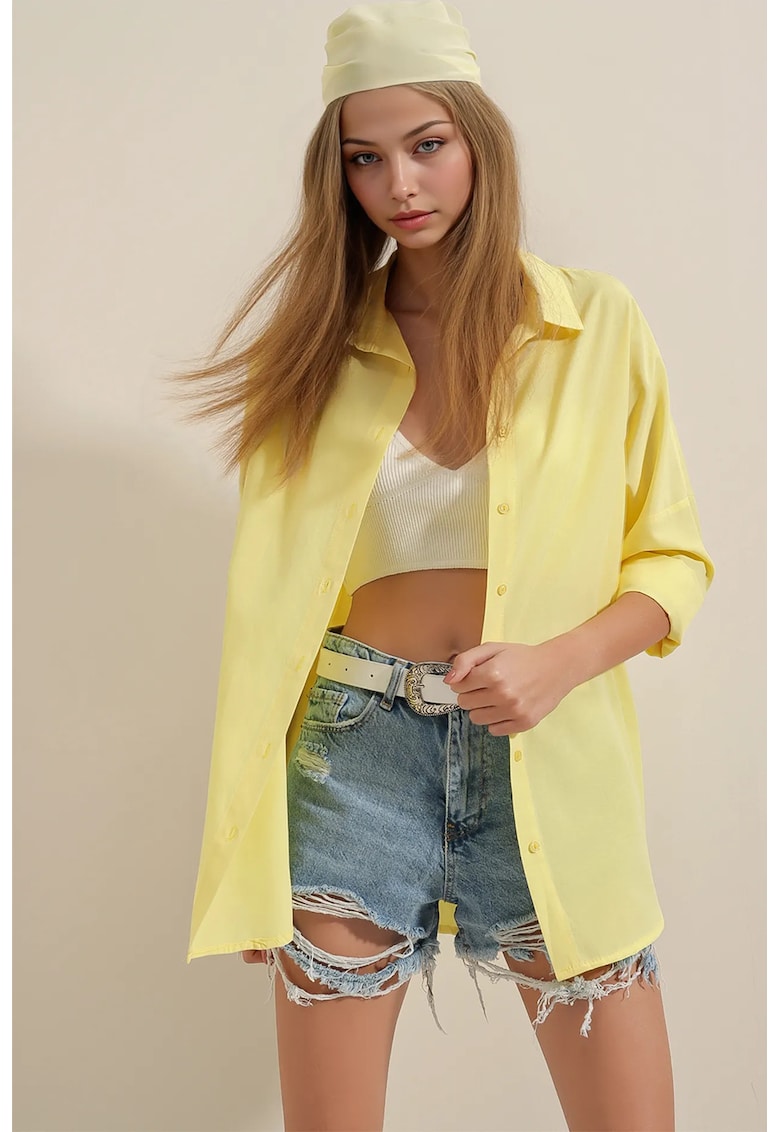 Camasa supradimensionata dama - bumbac/poliester - Galben lamaie -