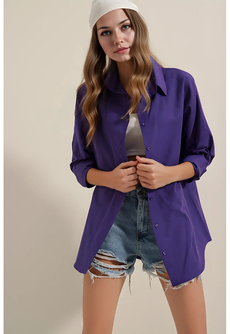 dama - HiCCUP - camasa supradimensionata - maneca lunga - violet-bumbac