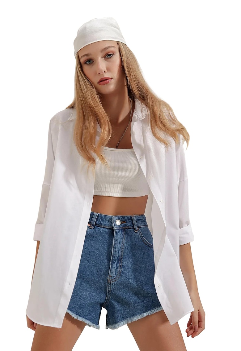 Camasa dama supradimensionata - alb - bumbac si poliester - si