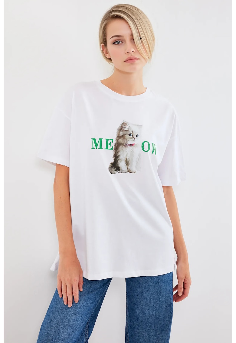 Tricou dama - supradimensionat - imprimeu elegant - bumbac - multicolor