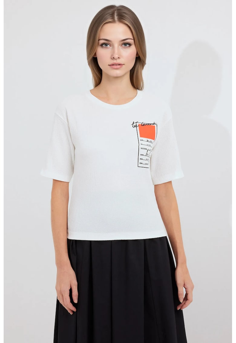 Tricou dama HiCCUP - cu imprimeu - poliester/lycra - alb/portocaliu