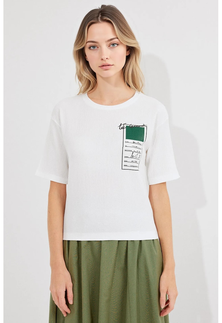 Tricou dama HiCCUP - cu imprimeu - poliester/lycra - alb/verde