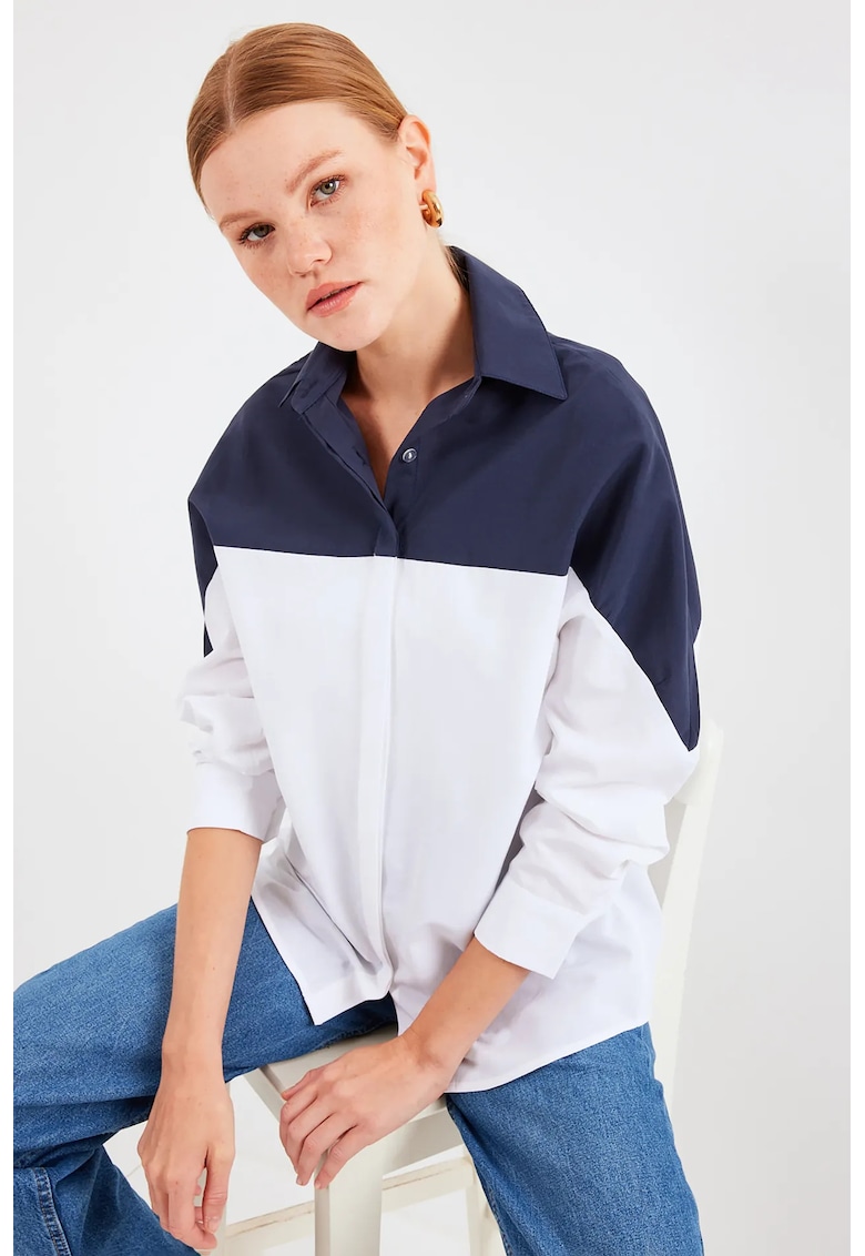 Camasa  supradimensionata din poplin - cu blocuri