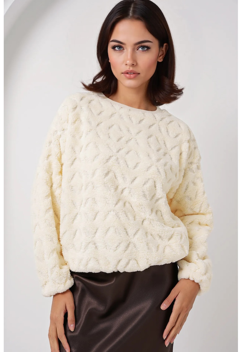 Pulover HiCCUP - gros tricotat - guler rotund - ecru - tricot - Natur