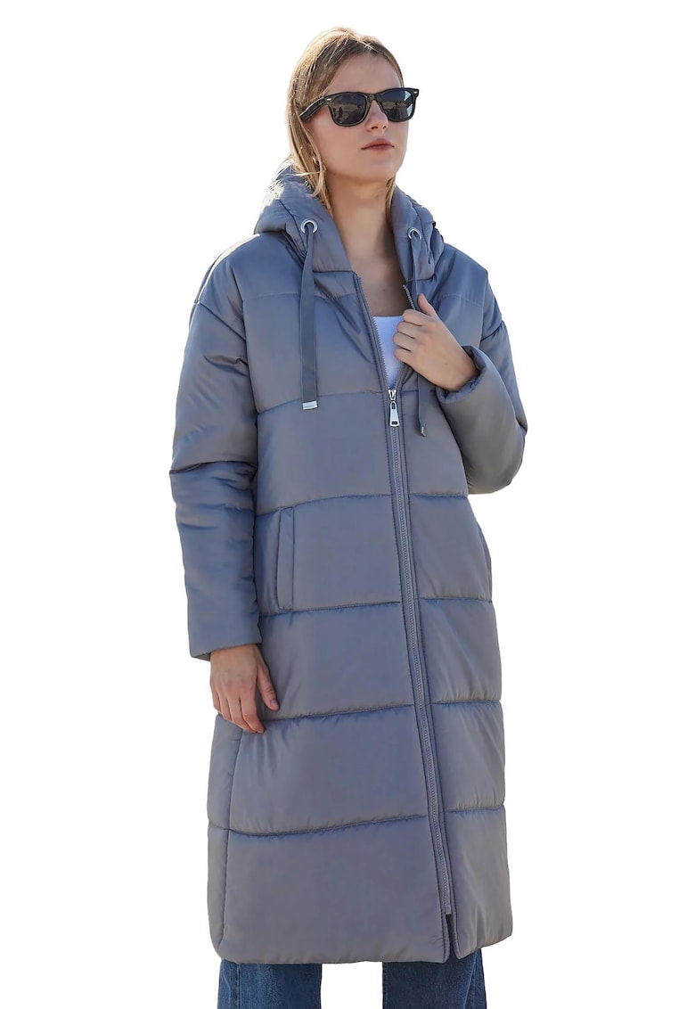 Geaca lunga dama - Poliester - Gri