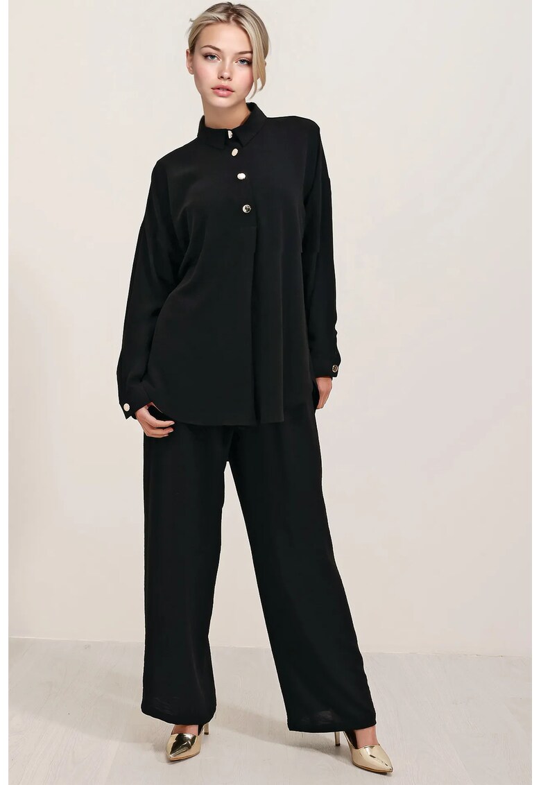 Costum dama - supradimensionat - Negru - Textil -