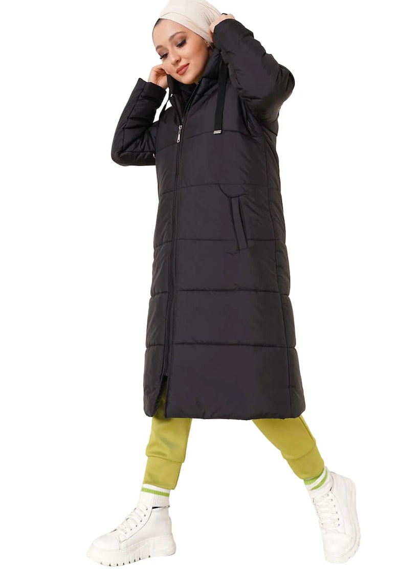 Geaca lunga dama -  Negru - Poliester -