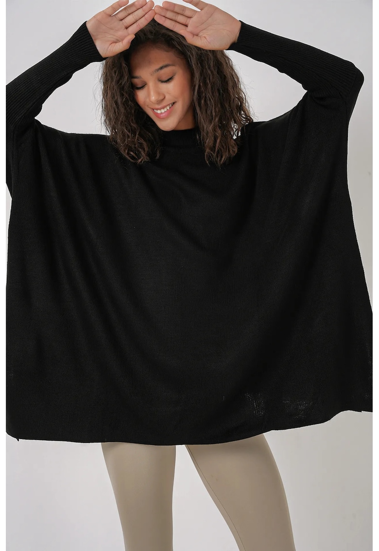 Pulover dama -  cu guler inalt - dungi - negru - tricot -